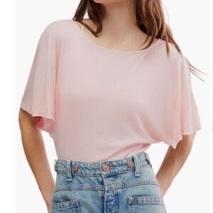 FREE PEOPLE Homebody T Shirt Bodysuit Light Pink Dolman Sleeves Size XS NWOT